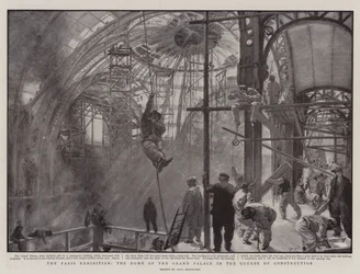 De Parijse Tentoonstelling, de Koepel van het Grand Palais in Aanbouw